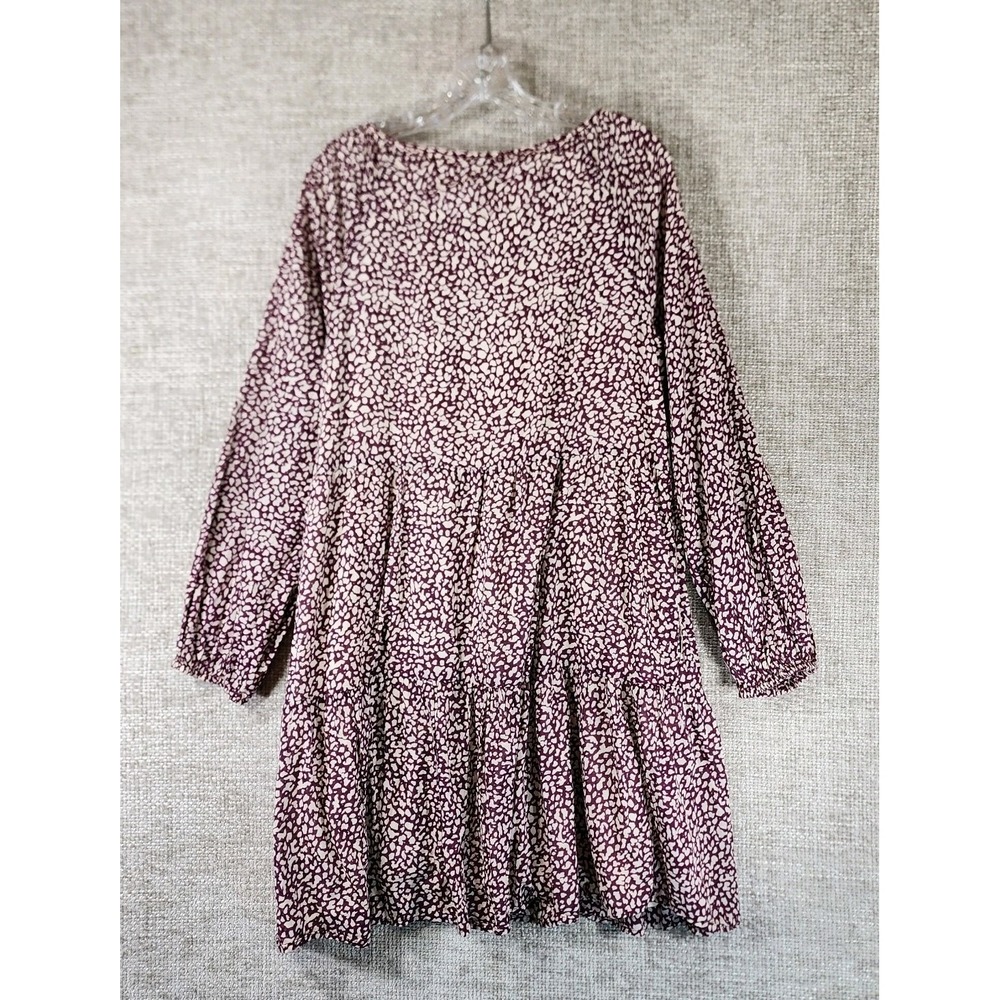 Gap Boho Tiered Cotton Gauze Dress Womens MT Tall Purple Cream Splotch Tie Neck - Picture 8 of 12